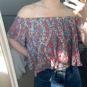 Forever21 Off the shoulder flounce pattern crop top with lining